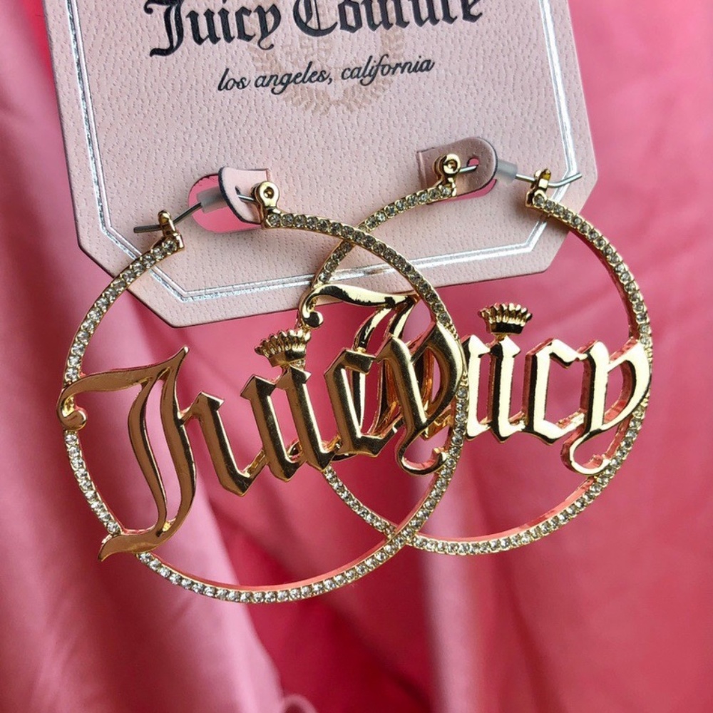 Juicy couture gold hoops with rhinestones